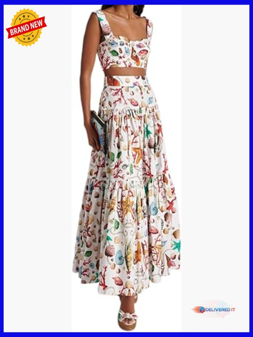 Animal Print Halter Top & Maxi Skirt Set, 2 Piece Vacation Outfit